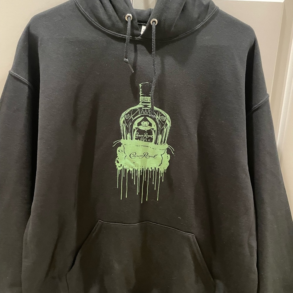 Never worn black hoodie sweatshirt with Crown Royal logo design size large